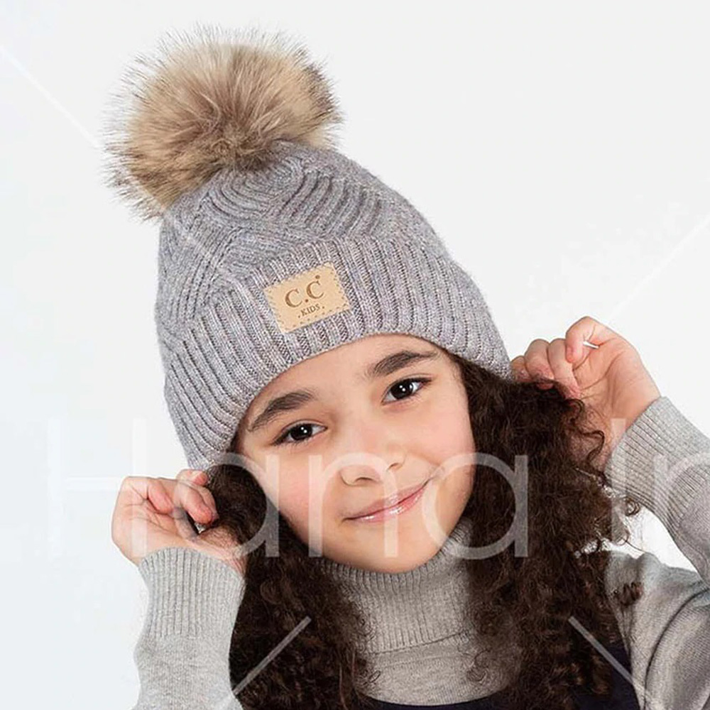 C.C Kids Diagonal Stripes Criss Cross Pattern Beanie with Pom - Image 2