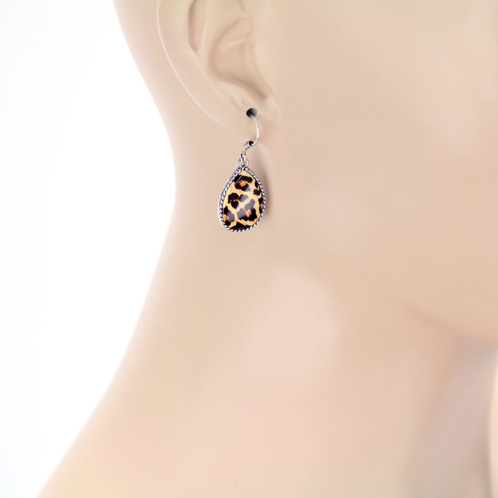 Leopard Pattern Teardrop Fish Hook Earrings - Image 2