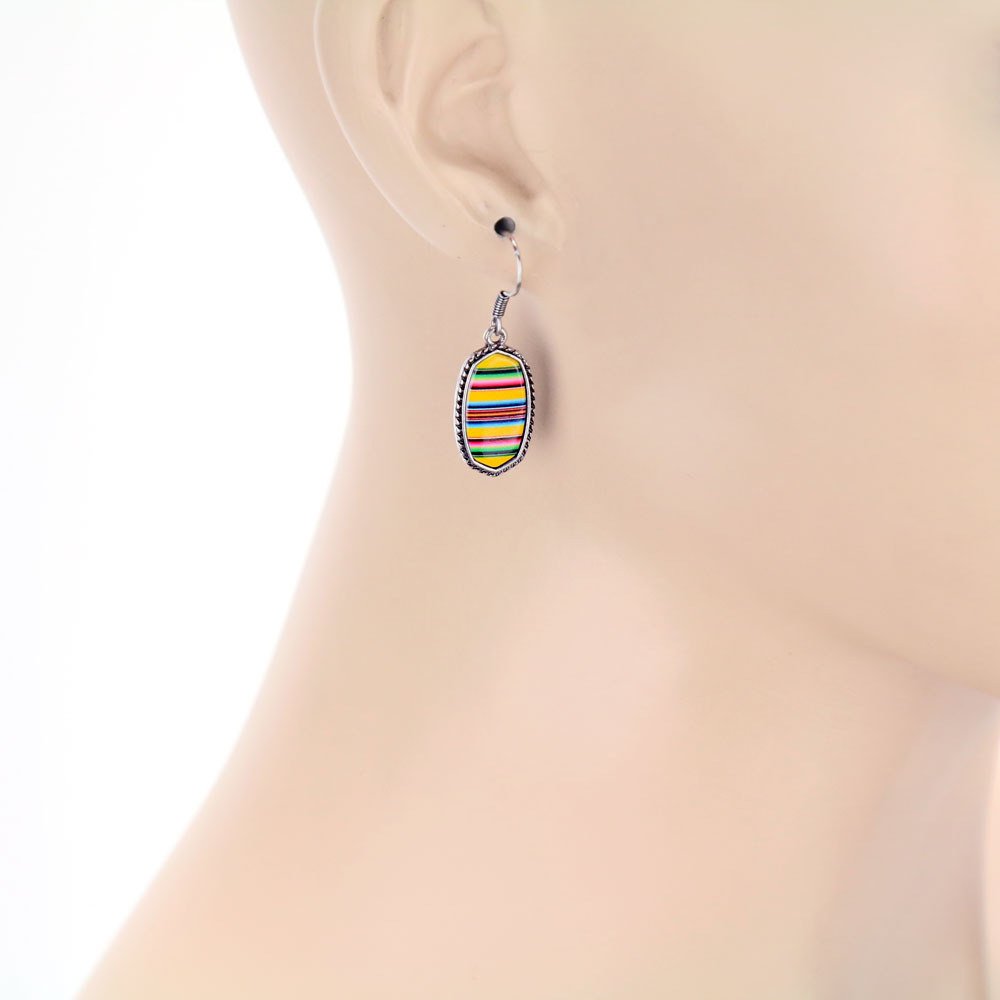 Serape Pattern Oval Fish Hook Earrings - Image 2