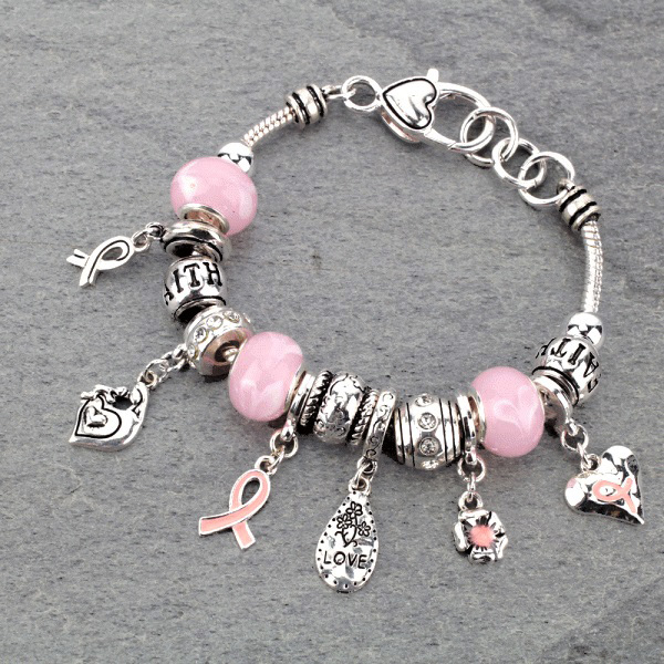 Pink Ribbon Theme Multi Bead Bracelet