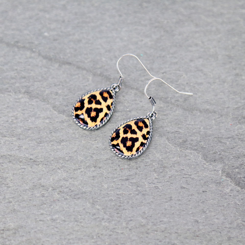 Leopard Pattern Teardrop Fish Hook Earrings