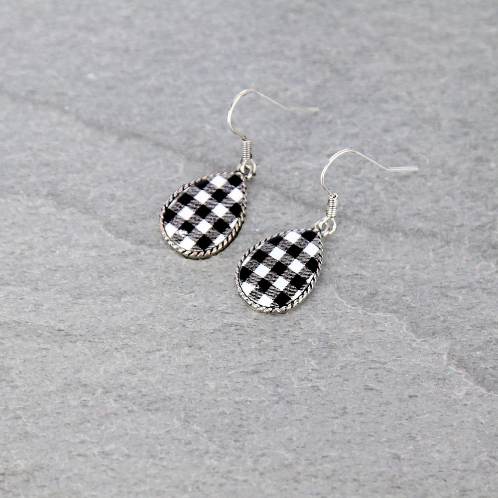 Plaid Pattern Teardrop Fish Hook Earrings