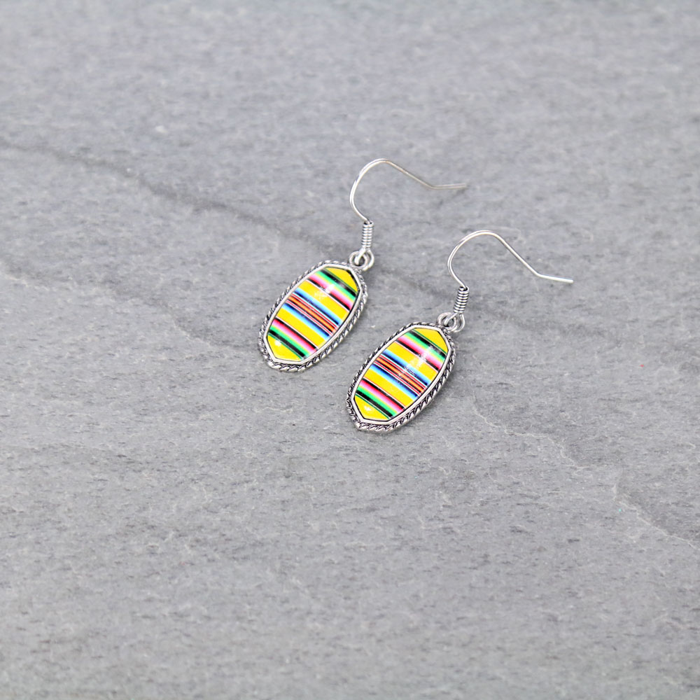 Serape Pattern Oval Fish Hook Earrings