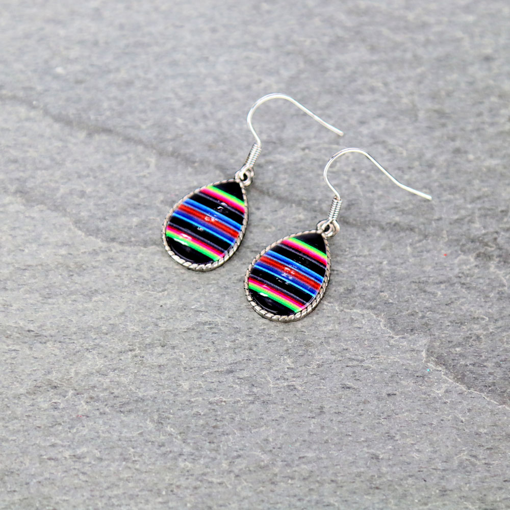Serape Pattern Teardrop Fish Hook Earrings