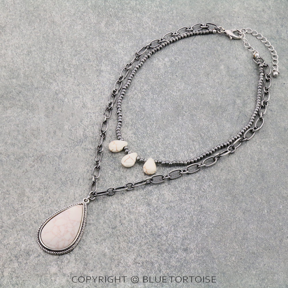 Multi Layered with Teardrop Stone Pendant Necklace