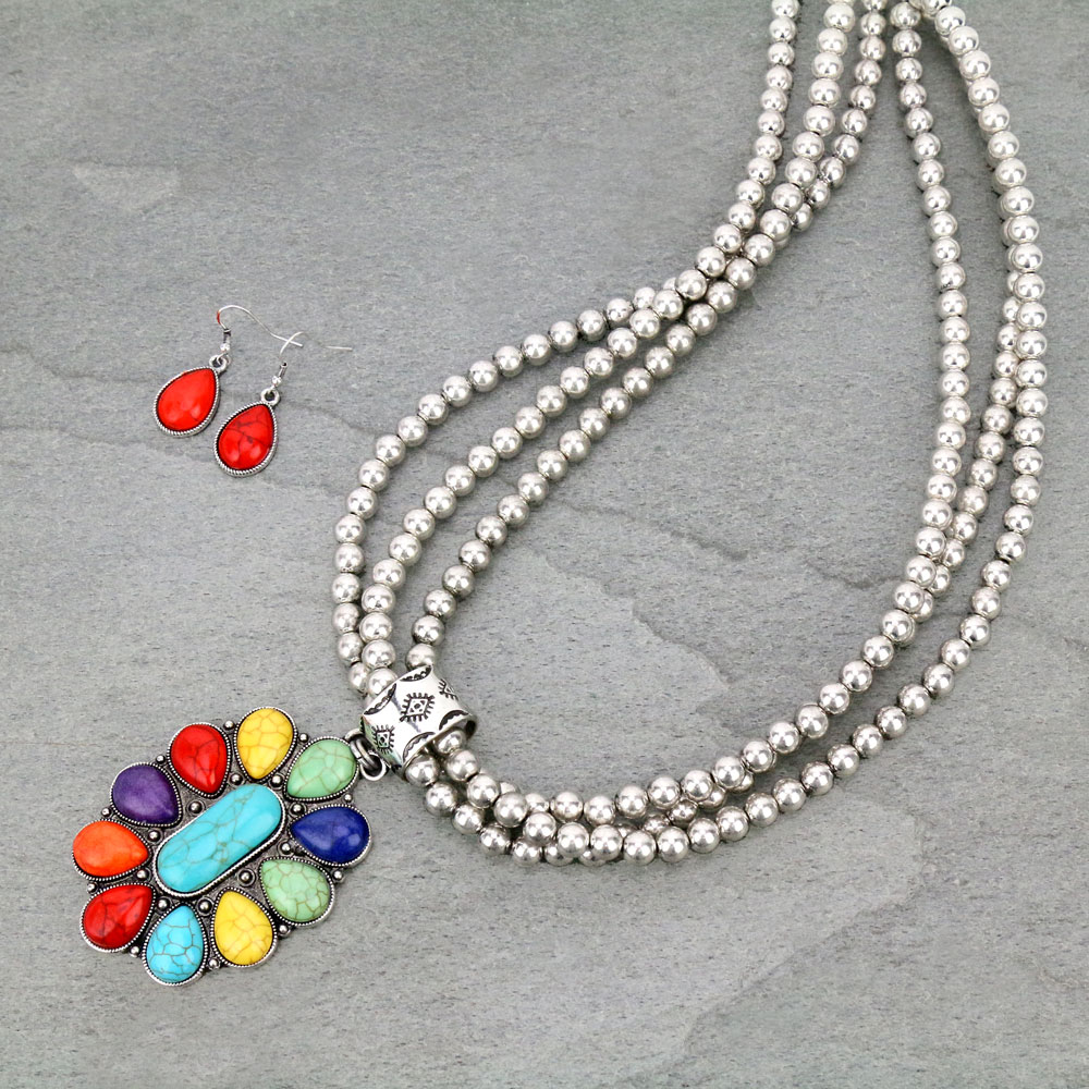 Western Concho with Bead Necklace Set