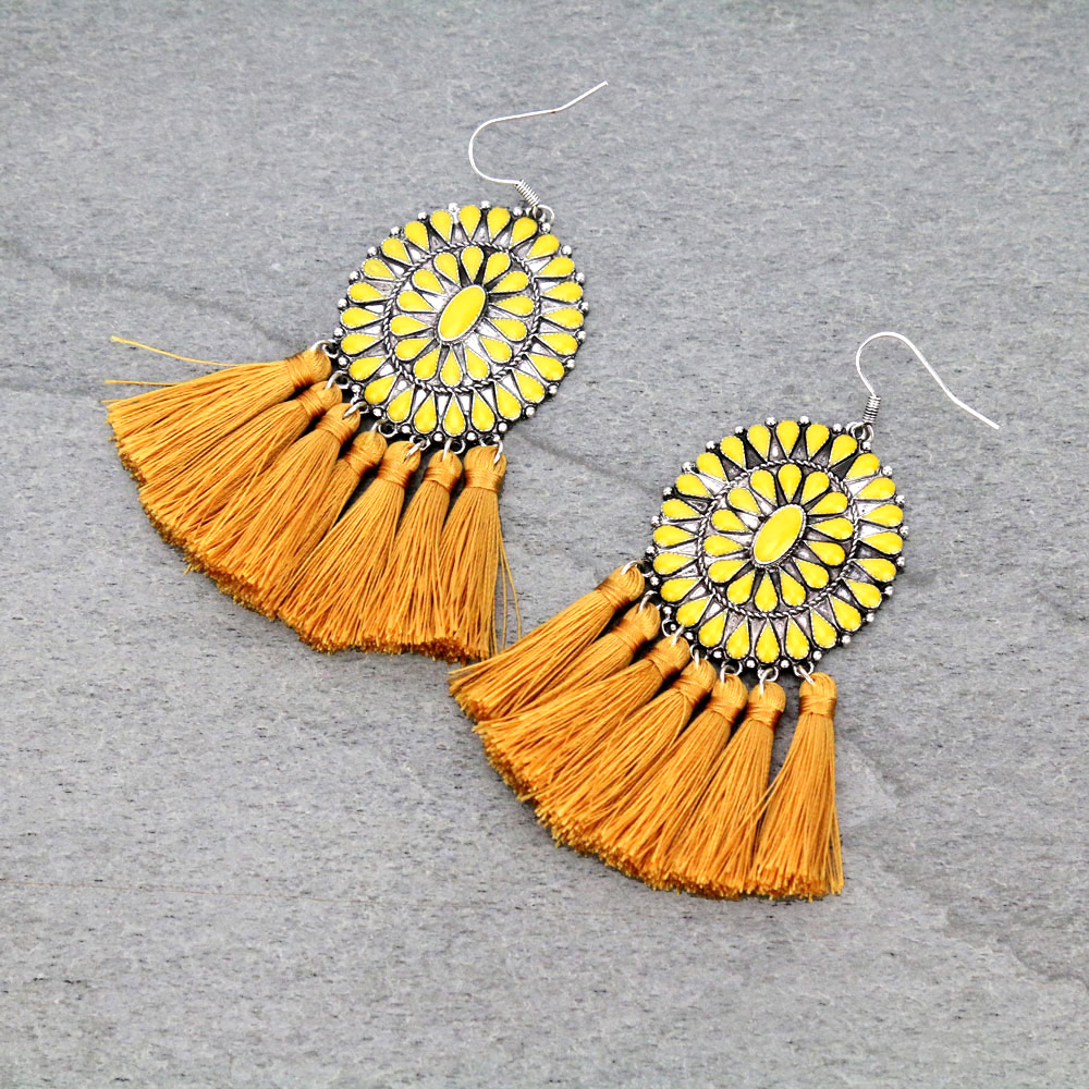 Concho with Tassel Fish Hook Earrings