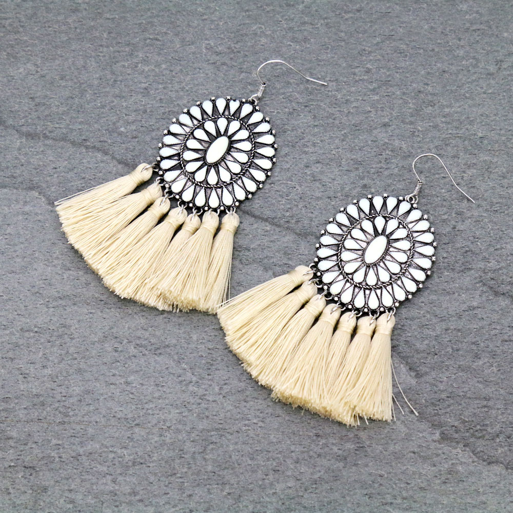 Concho with Tassel Fish Hook Earrings