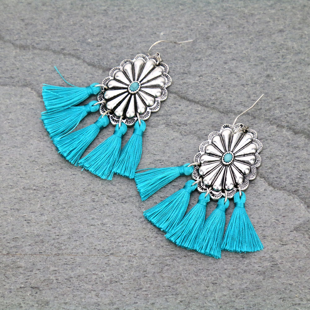Concho with Tassel Fish Hook Earrings
