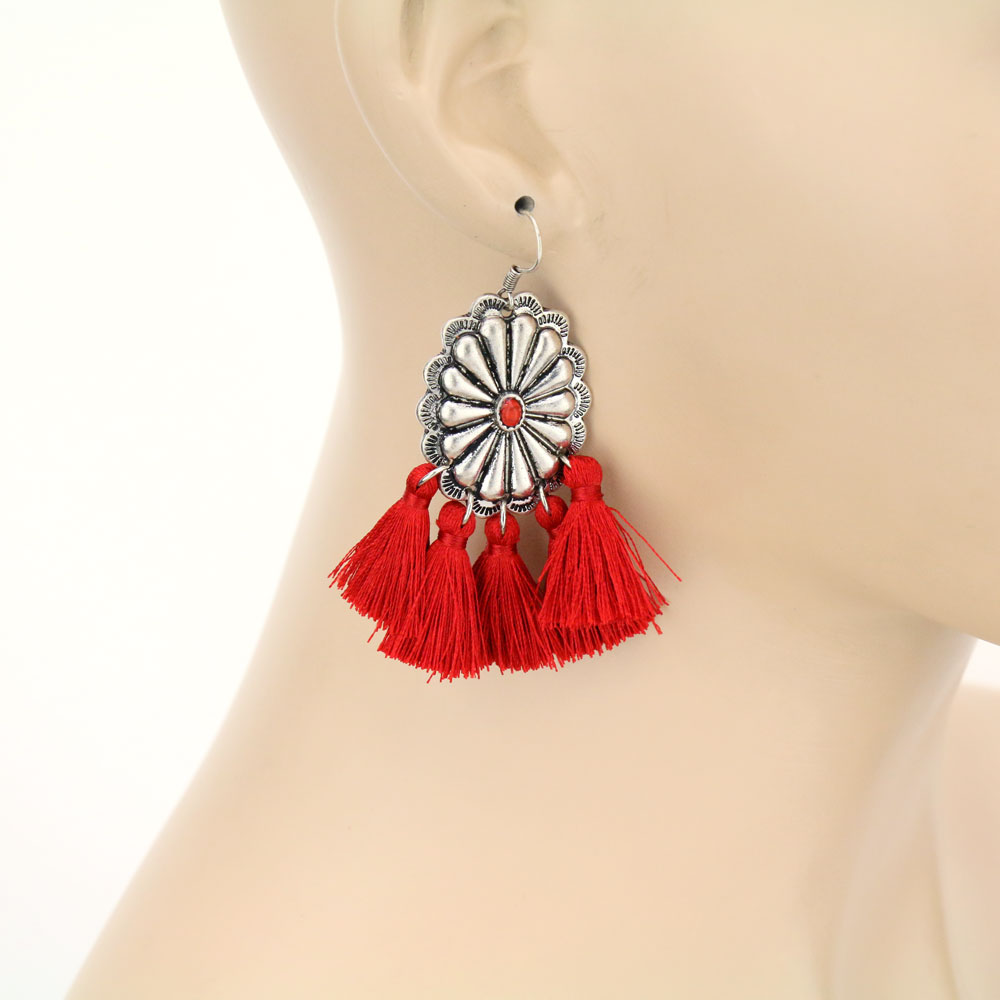 Concho with Tassel Fish Hook Earrings - Image 2