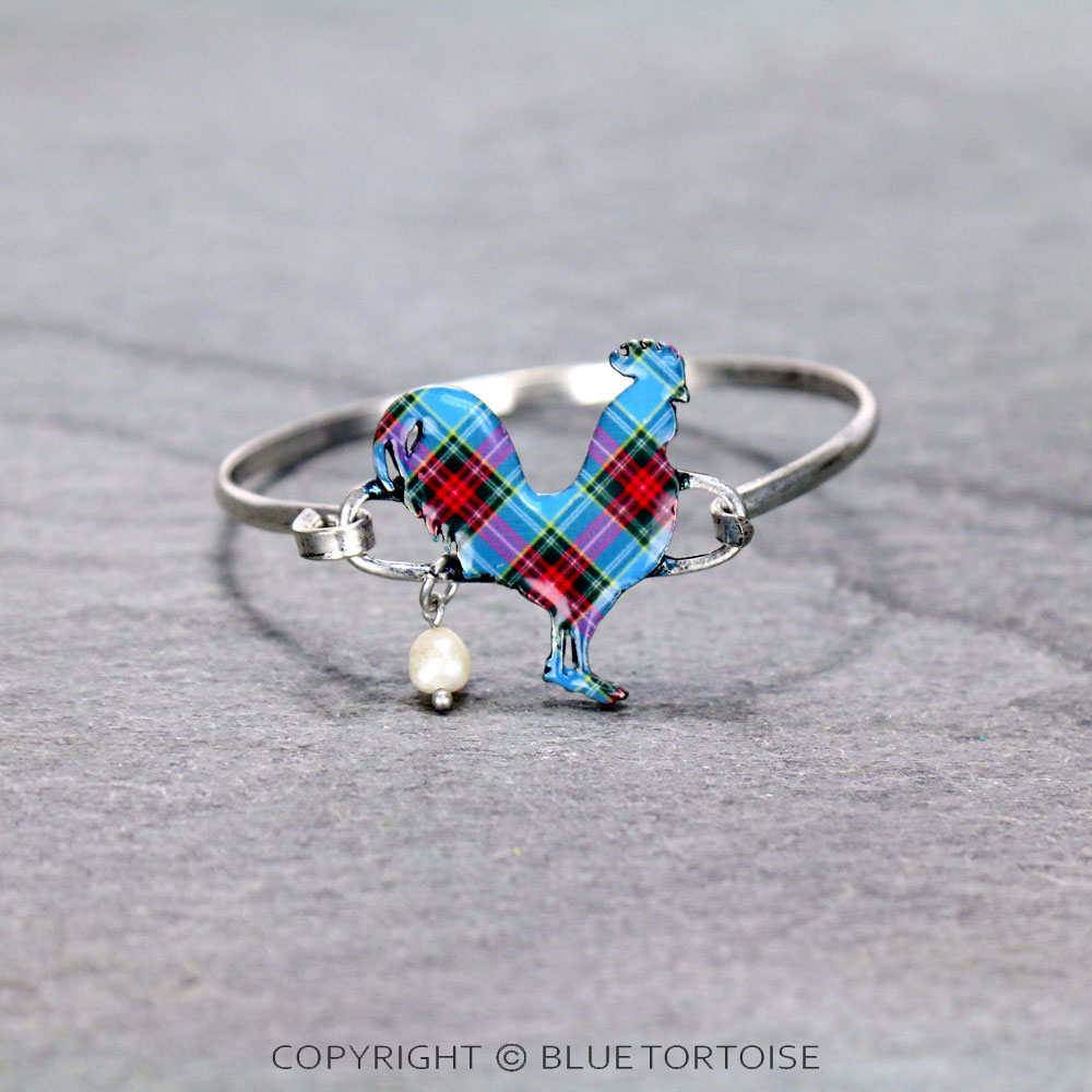 Rooster Plaid Print Wire Bracelet