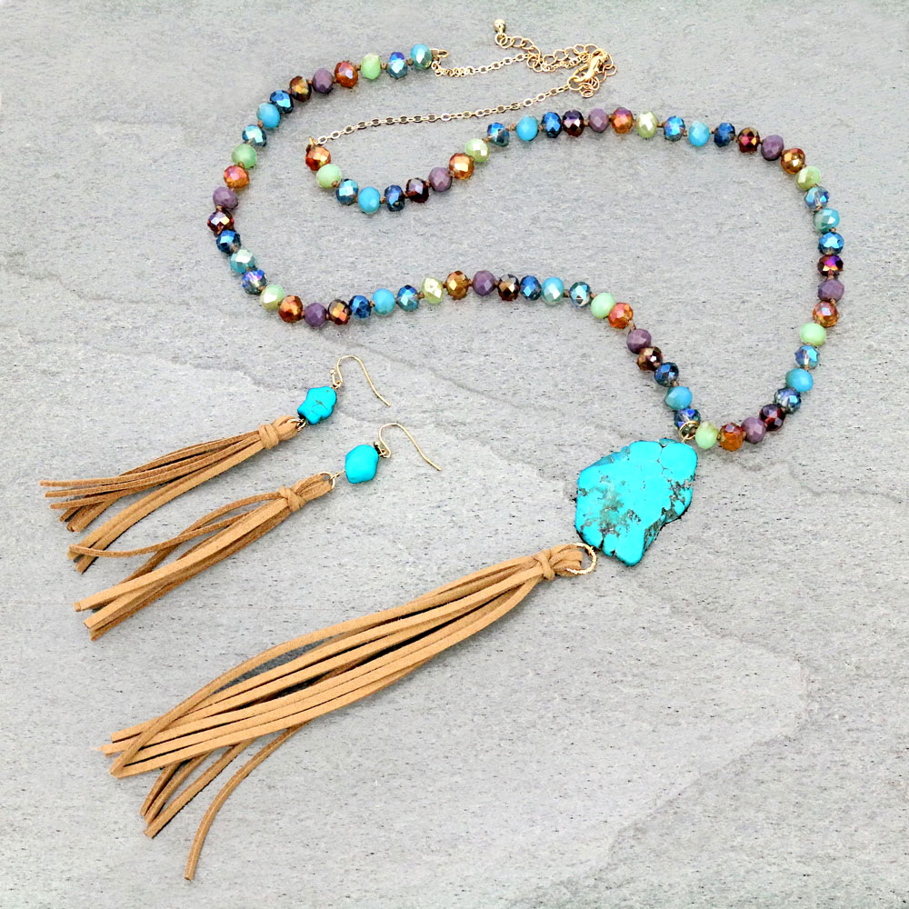 Fashion Natural Stone Tassel Necklace Set