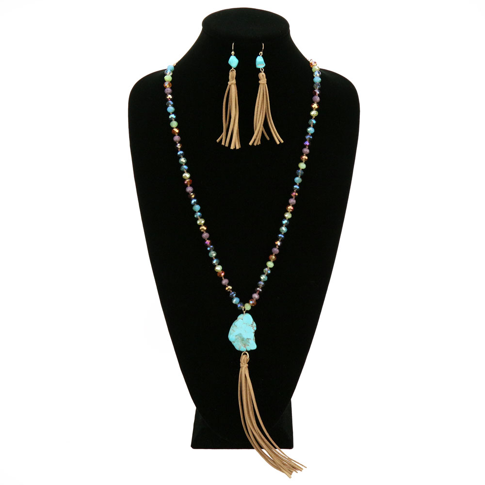 Fashion Natural Stone Tassel Necklace Set - Image 2