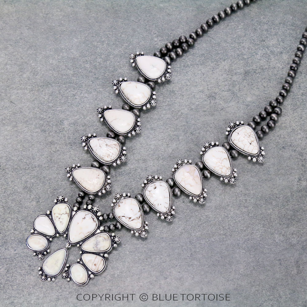 Full Squash Blossom Natural White Stone Necklace