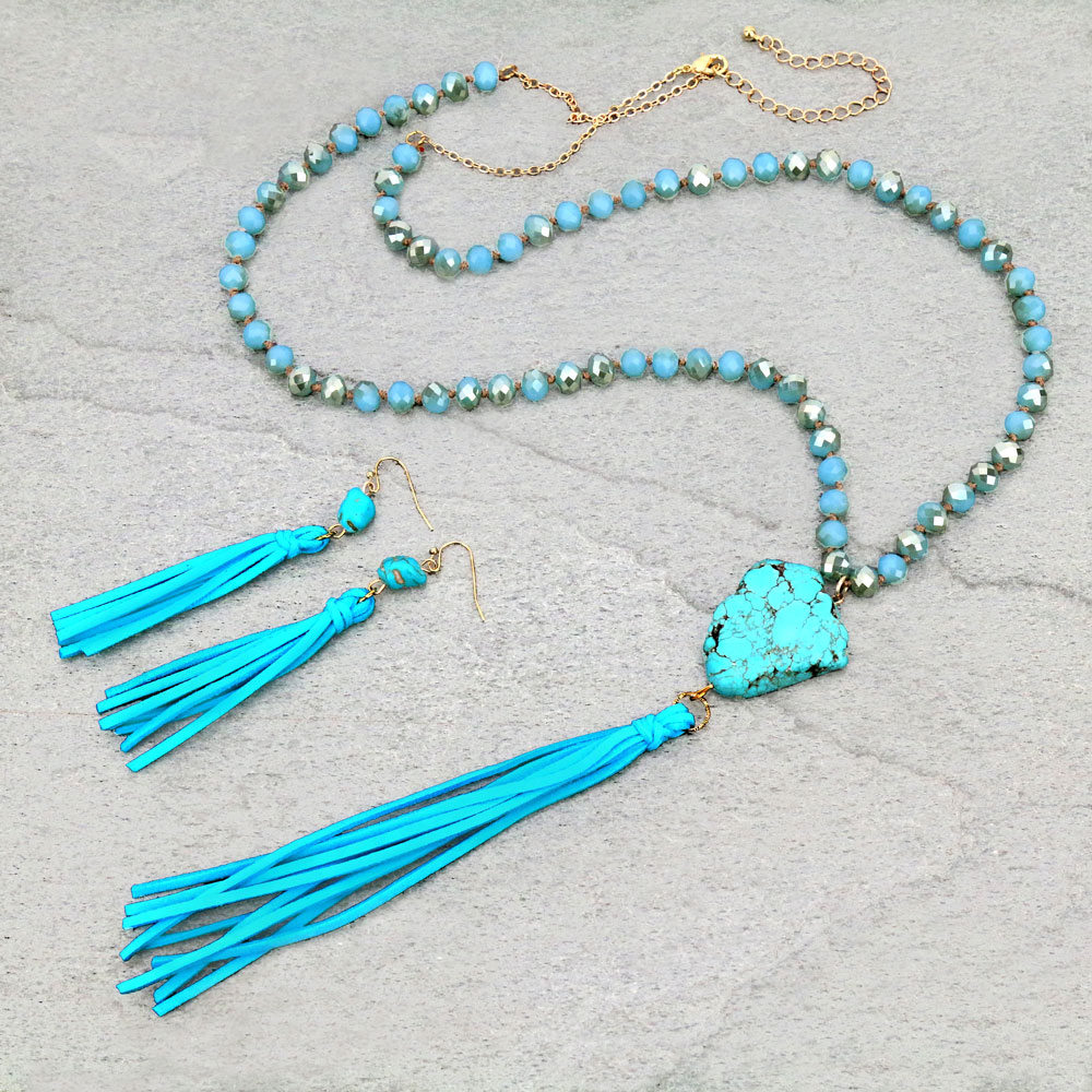 Fashion Natural Stone Tassel Necklace Set