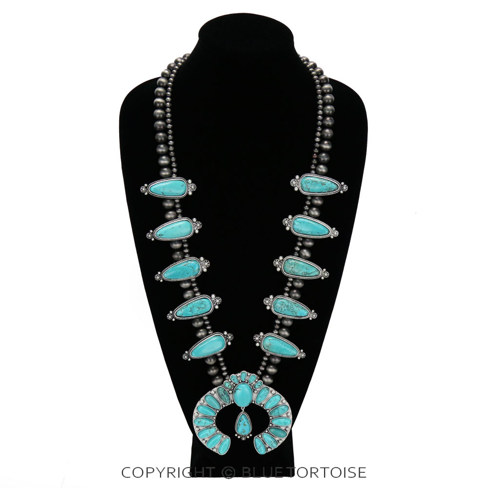 Full Squash Blossom Natural Stone Necklace - Image 2