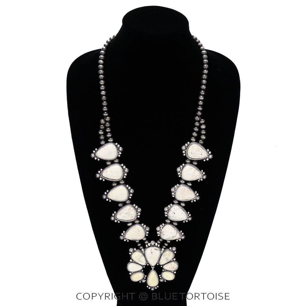 Full Squash Blossom Natural White Stone Necklace - Image 2