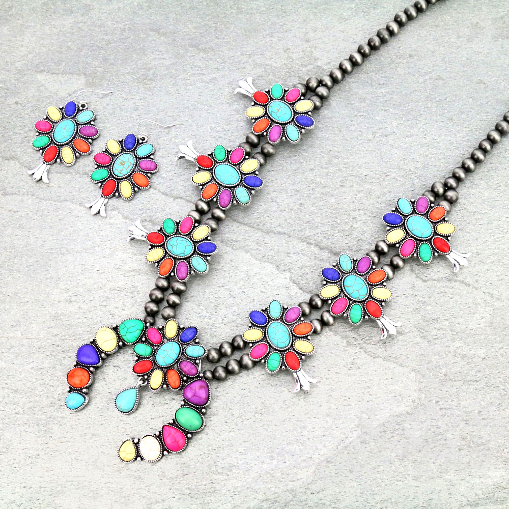 Navajo Style Pearl Squash Blossom Necklace Set