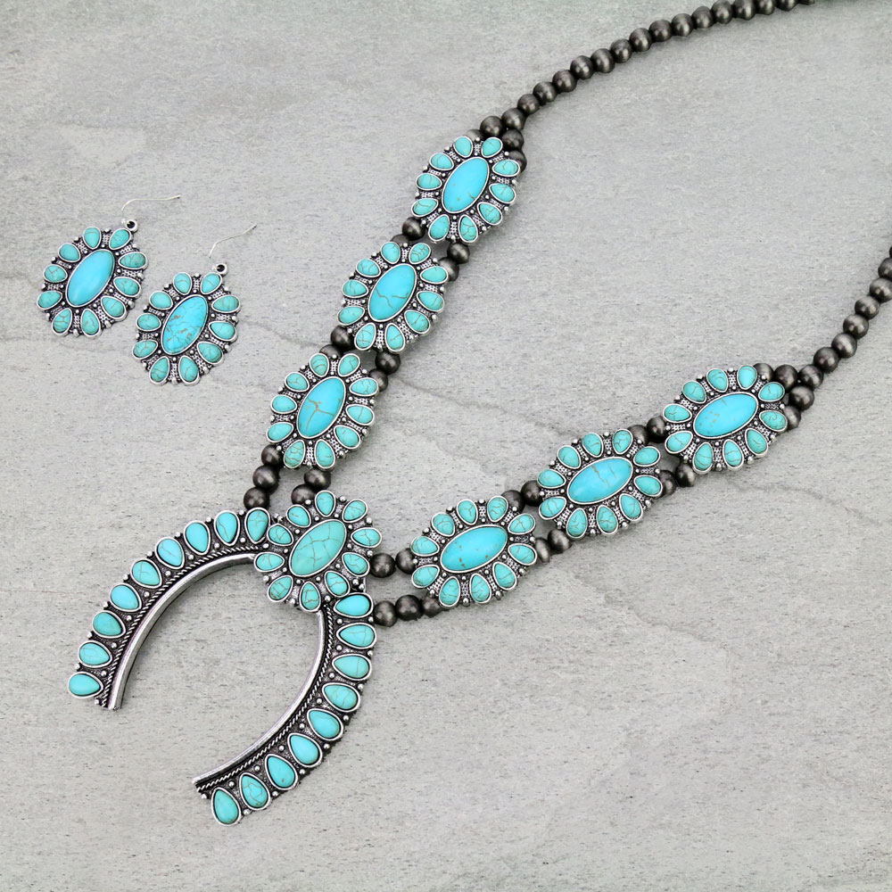 Navajo Style Pearl Squash Blossom Necklace Set