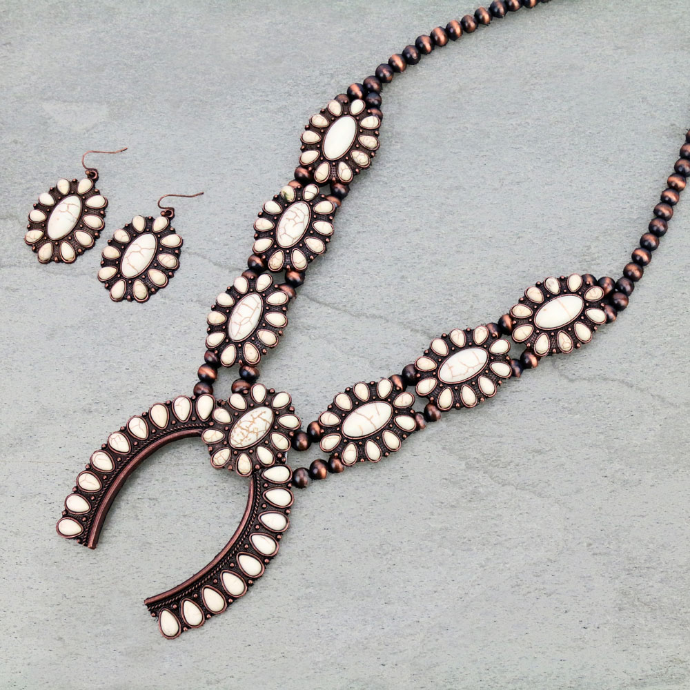 Navajo Style Pearl Squash Blossom Necklace Set