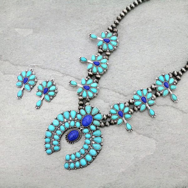 Navajo Style Pearl Squash Blossom Necklace Set