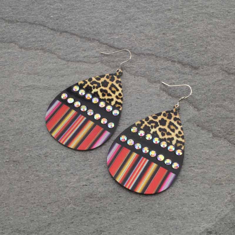 Leopard with Serape Teardrop Fish Hook Earrings