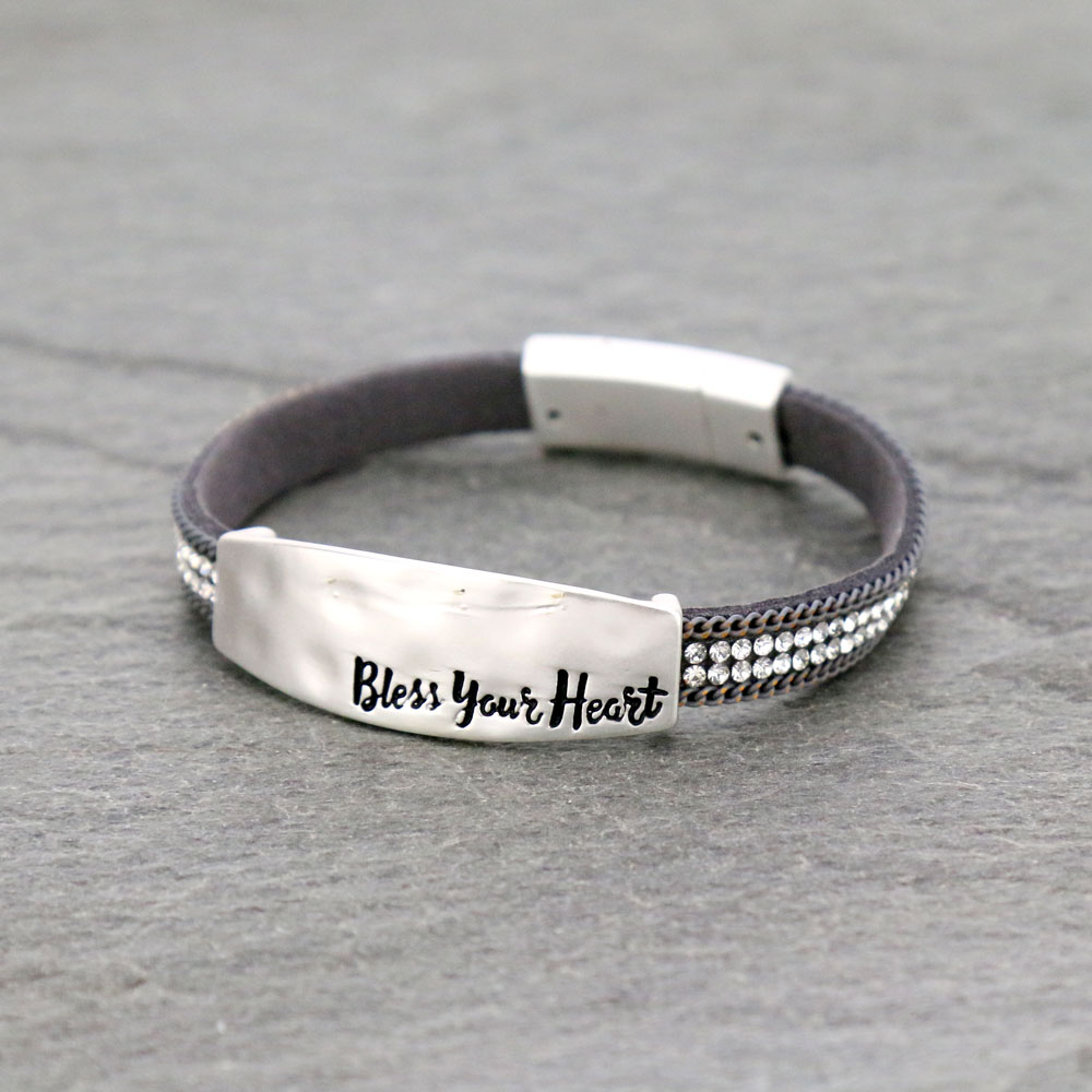"BLESS YOUR HEART" Leather Magnetic Bracelet