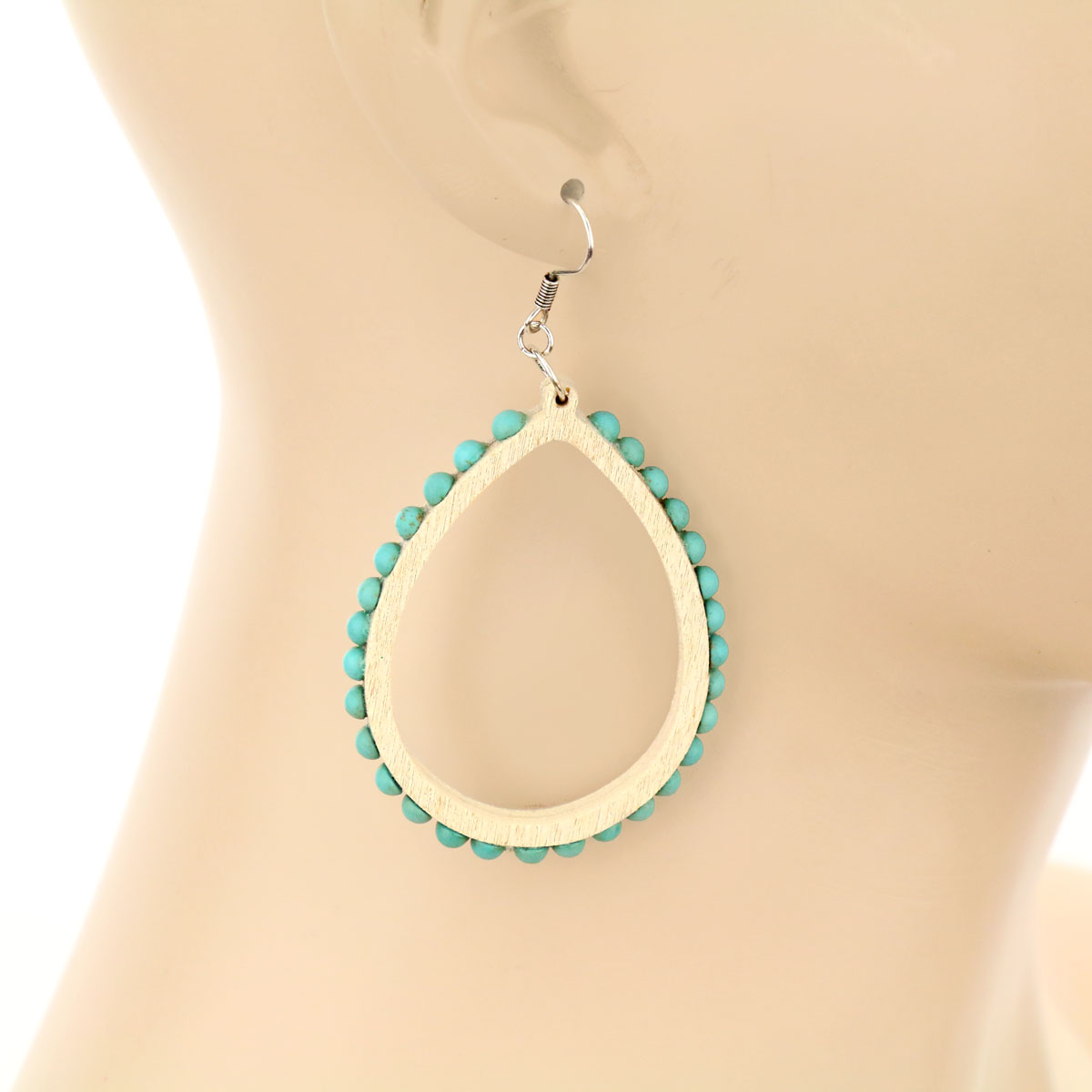 Wood Teardrop Dangle Earrings - Image 2