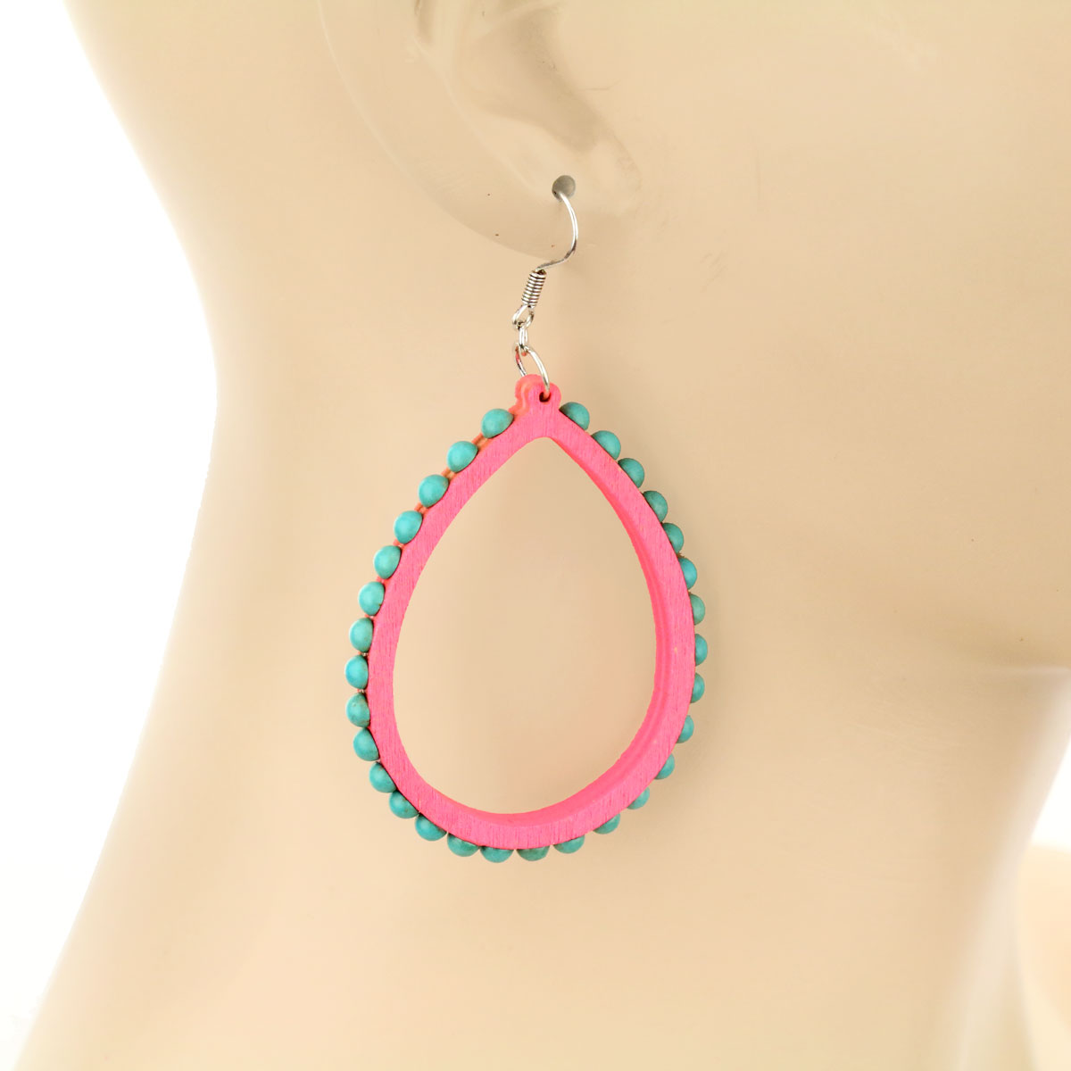 Wood Teardrop Dangle Earrings - Image 2