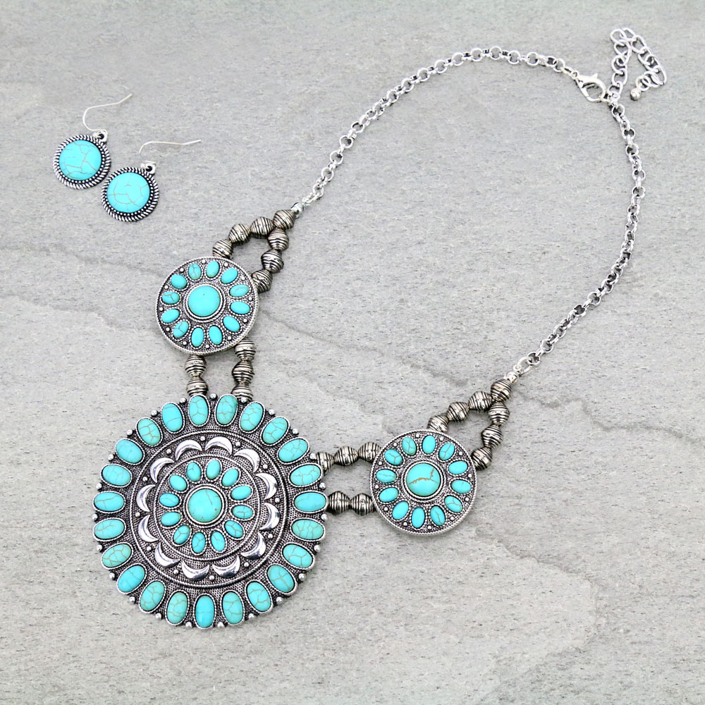Western Concho Statement Necklace Set