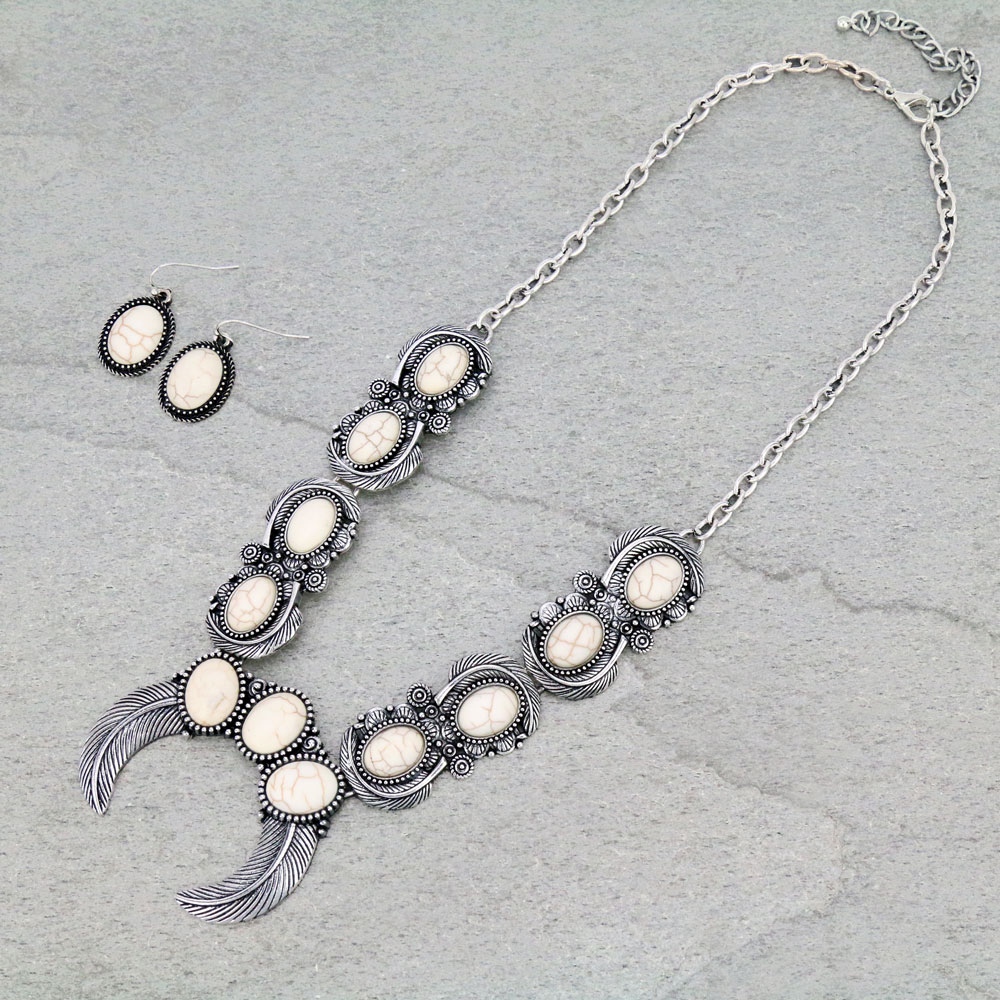 Western Turquoise Squash Blossom Necklace Set