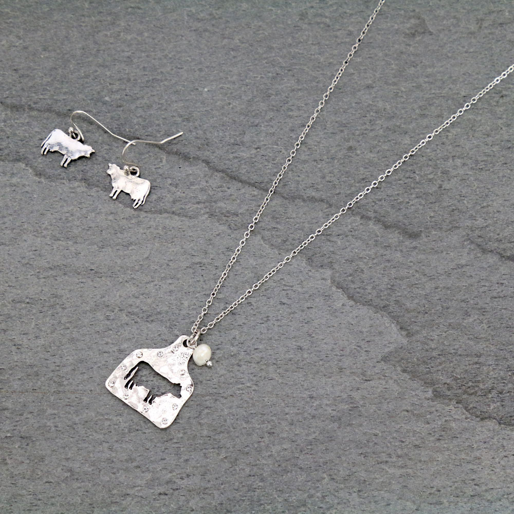 Cattle Tag Cow Cutout Necklace Set