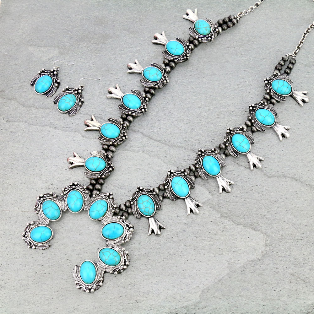 Navajo Style Squash Blossom Necklace Set