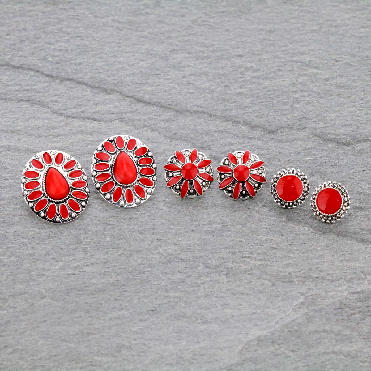 3 Pair Concho Stud Earring Set