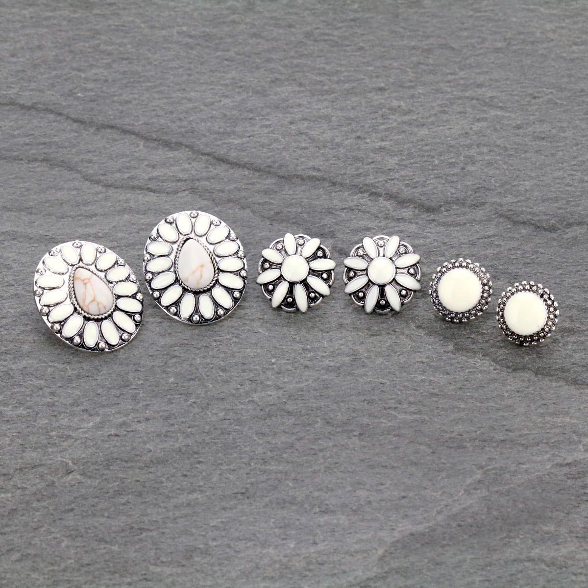 3 Pair Concho Stud Earring Set