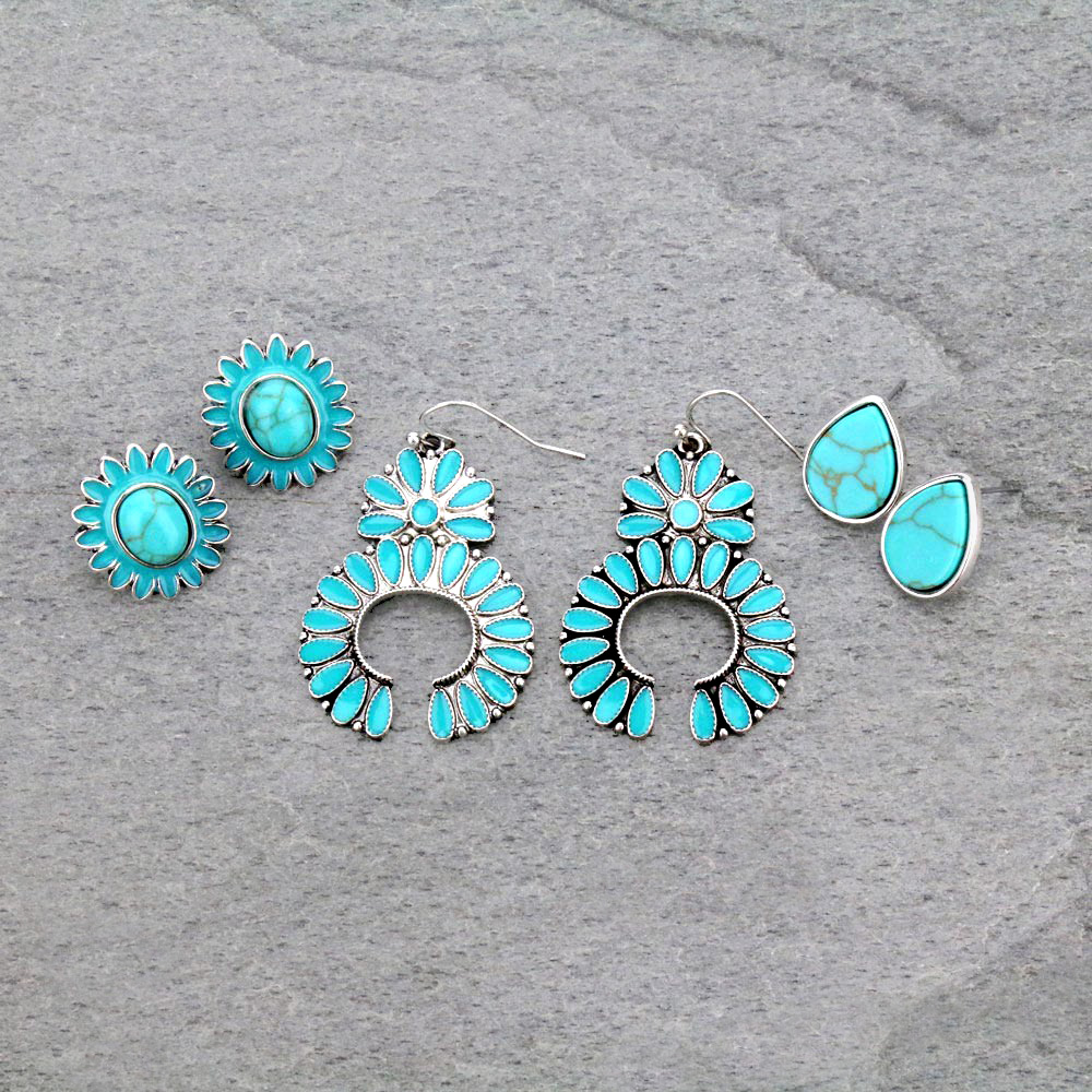 3 Pair Squash Blossom Earring Set