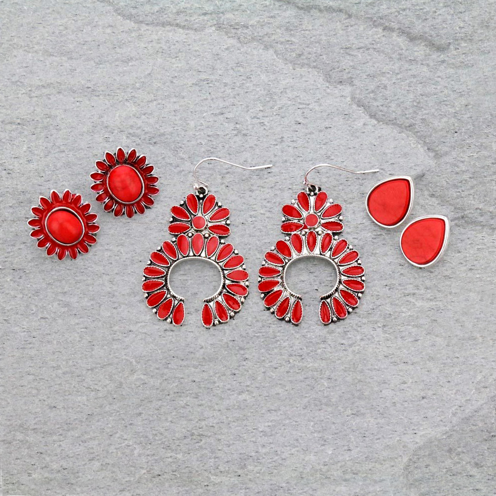 3 Pair Squash Blossom Earring Set