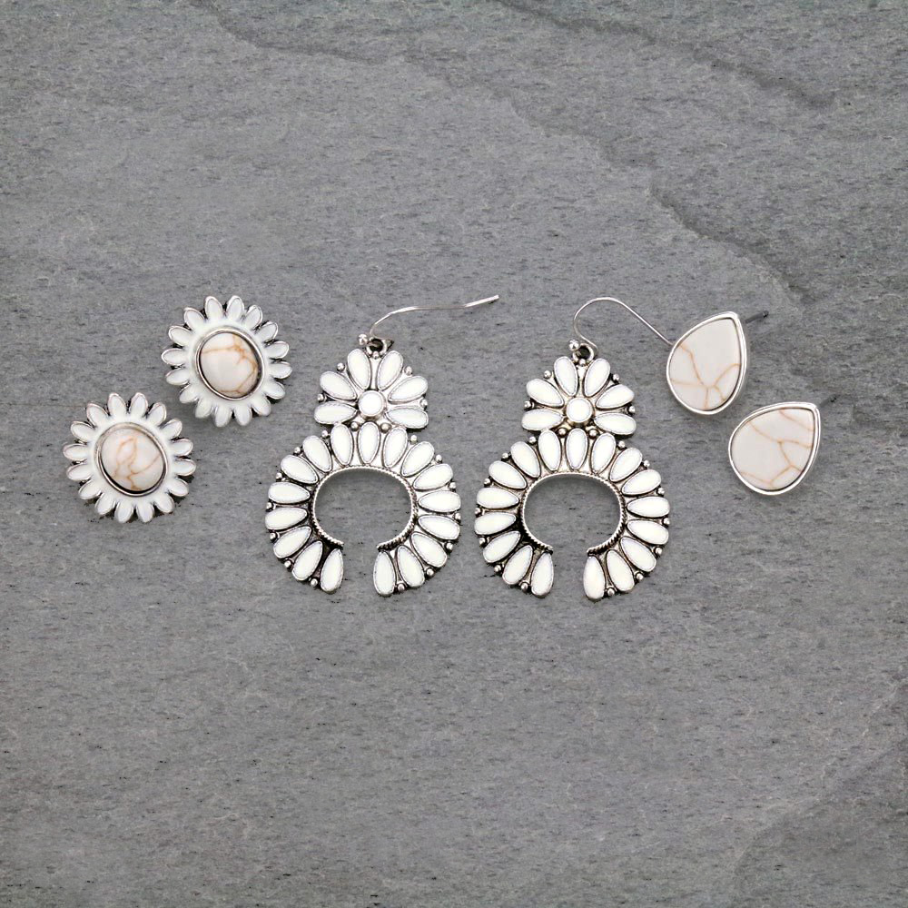 3 Pair Squash Blossom Earring Set