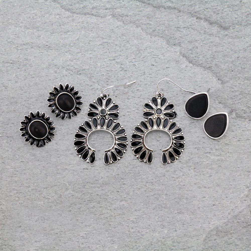 3 Pair Squash Blossom Earring Set