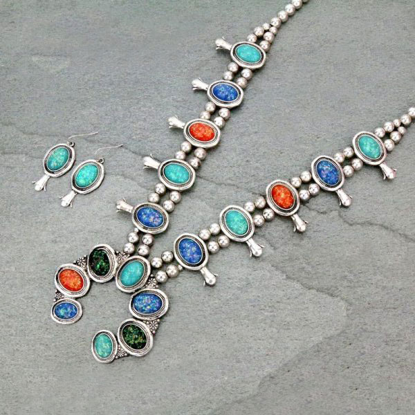 Western Navajo Style Squash Blossom Necklace Set