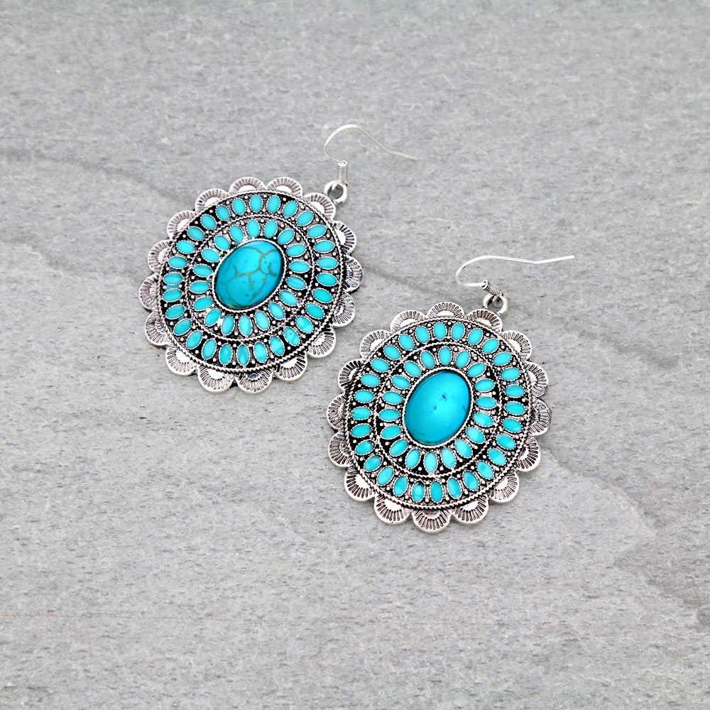 Oval Shape Semi Stone & Epoxy Fish Hook Earrings
