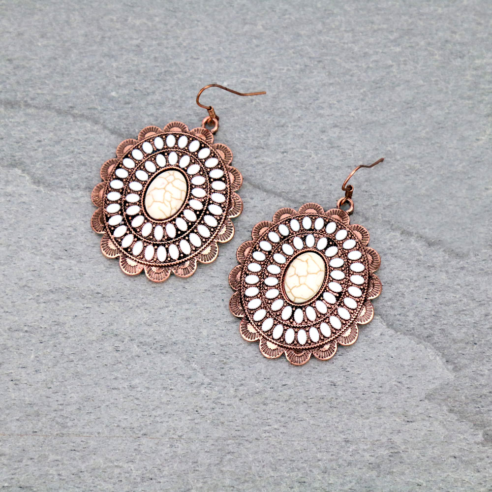 Oval Shape Semi Stone & Epoxy Fish Hook Earrings