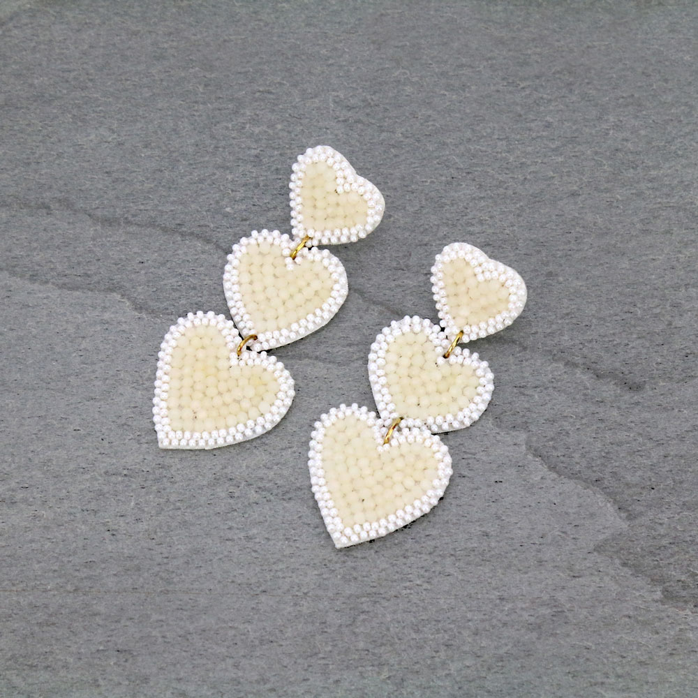 Glass Beaded Heart Stud Earrings
