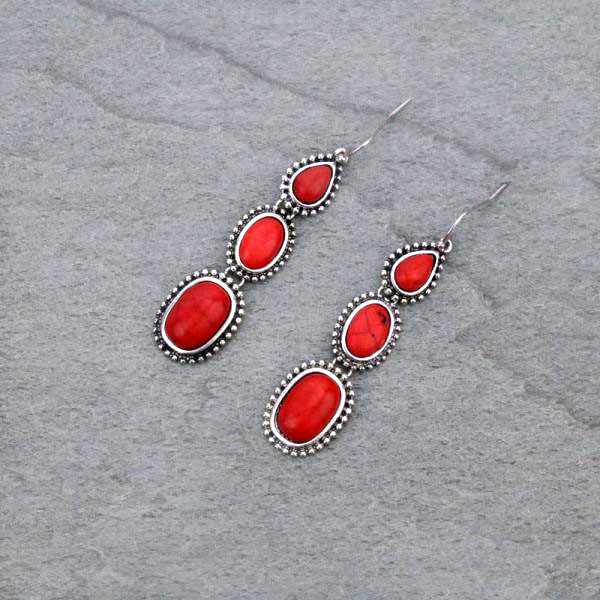 Stone Drop Fish Hook Earrings