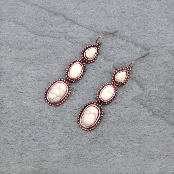Stone Drop Fish Hook Earrings
