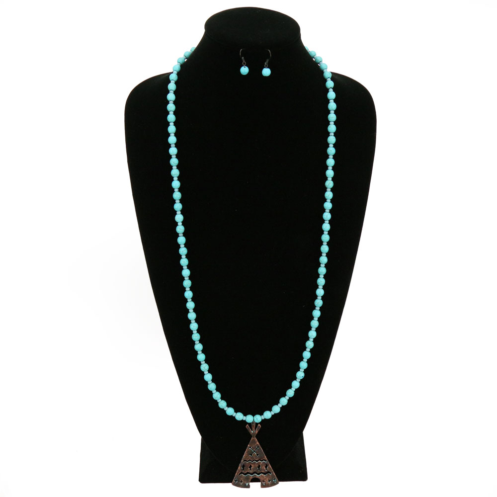Western Teepee Long Necklace Set - Image 2
