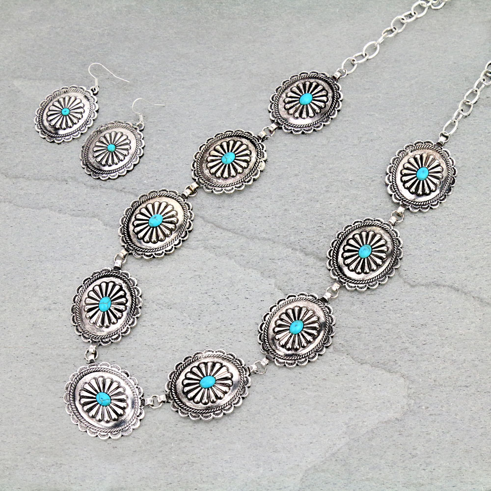 Western Linked Conchos Necklace Set