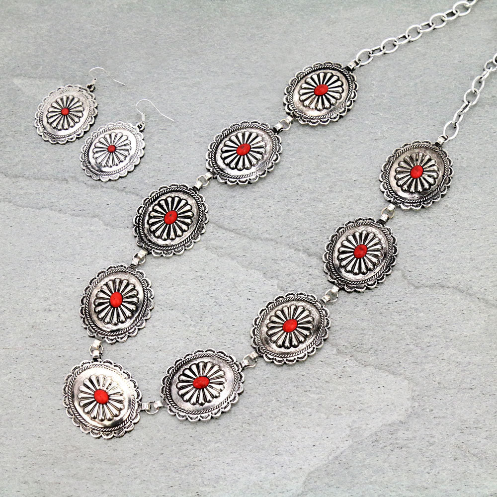 Western Linked Conchos Necklace Set