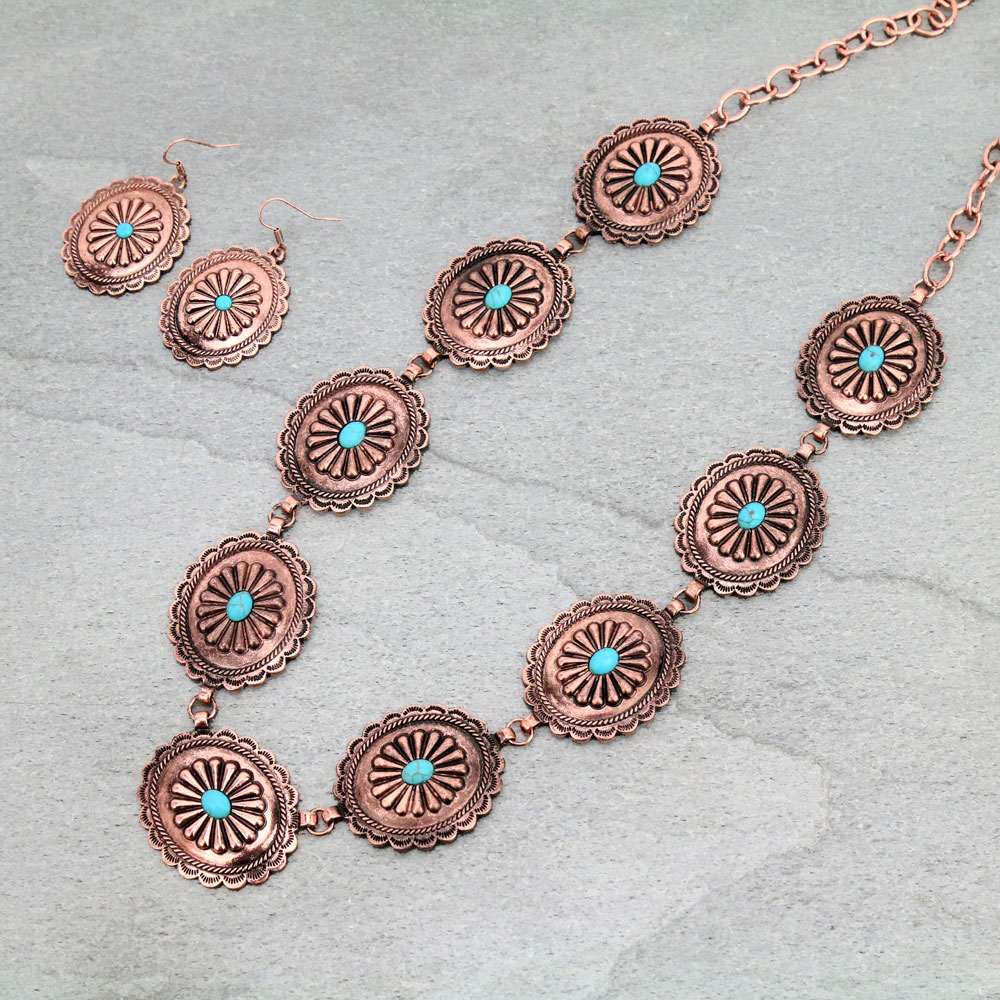 Western Linked Conchos Necklace Set