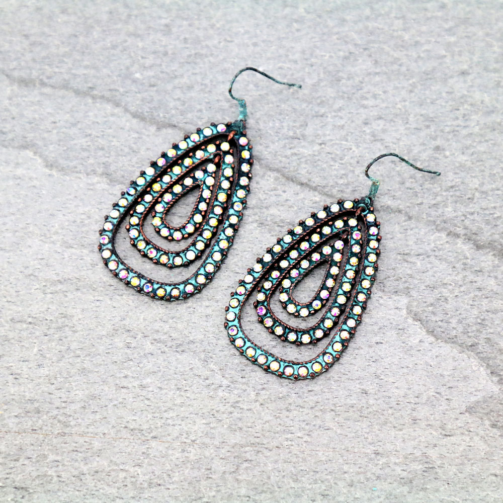 Teardrop with Stone Fish Hook Earrings